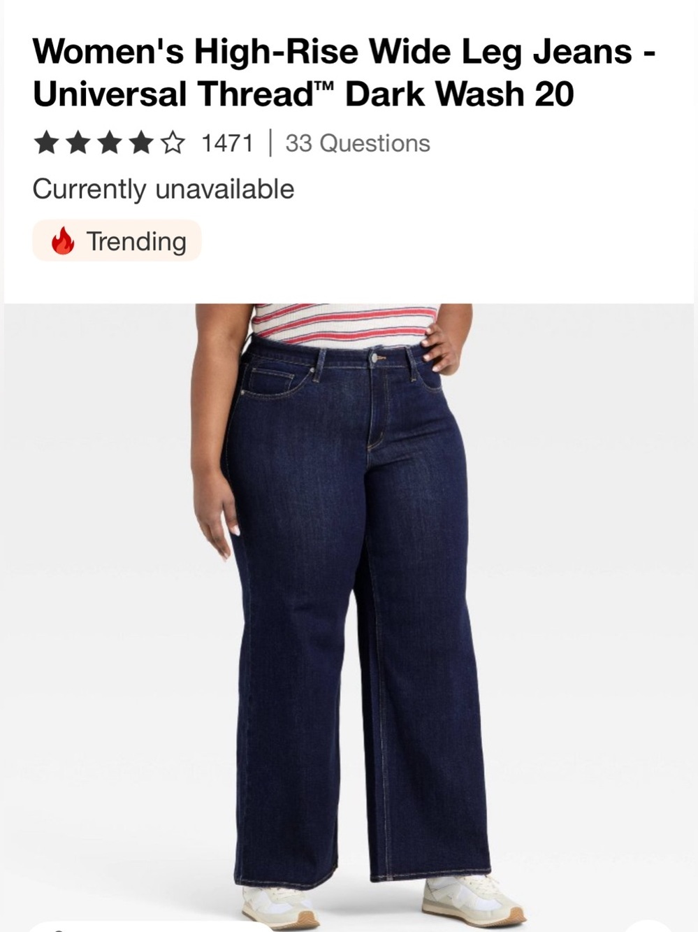 NWT-20 Universal Thread Women's High-Rise Wide Leg Jeans - Dark Wash